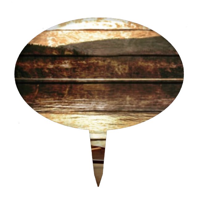 Primitive Wood grain reflection Lake House Canoe Cake Topper (Front)