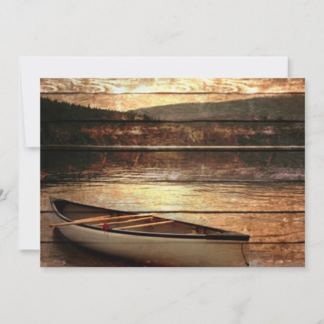 Primitive Wood grain reflection Lake House Canoe Invitation (Front)