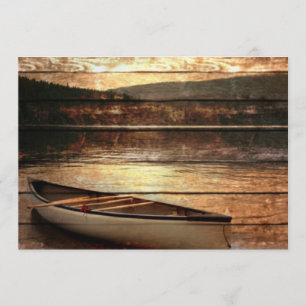 Primitive Wood grain reflection Lake House Canoe Invitation