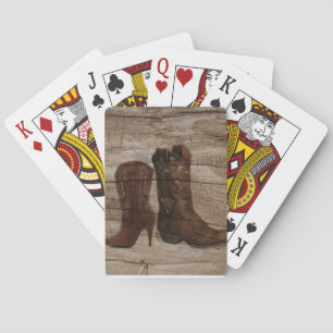 Primitive Wood grain Western country cowboy boots Poker Cards