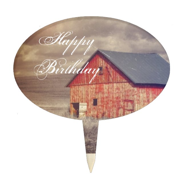 Primitive Wood Western Country farm Red Barn Cake Topper (Front)