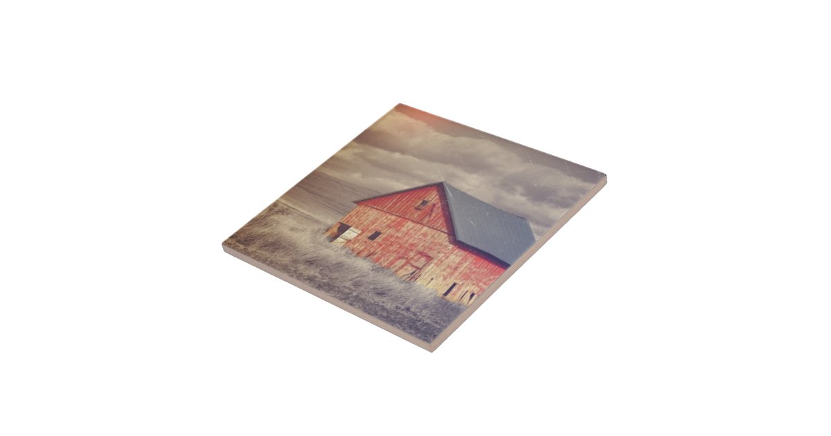 Primitive Wood Western Country farm Red Barn Ceramic Tile | Zazzle