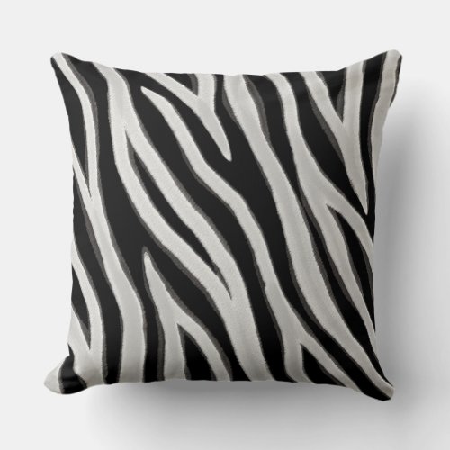 Primitive Zebra Stripes Dark Light Grey Throw Pillow