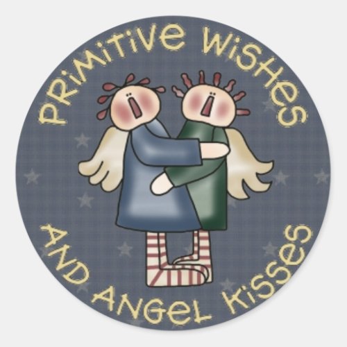 Primive Country Round Angel Stickers