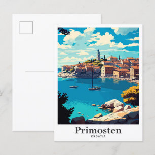 Primosten Croatia Art Vintage Travel Illustration Postcard