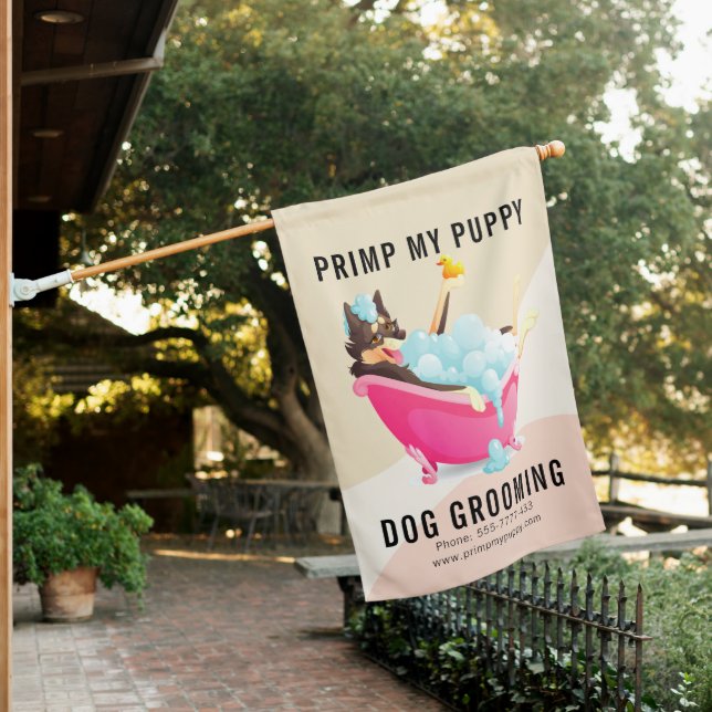 Primp My Puppy Dog Grooming Business House Flag (In SItu)