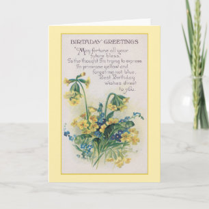 Primrose and Forget-Me-Not Vintage Birthday Card