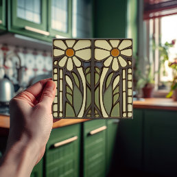 Primrose Art Deco Floral Wall Decor Art Nouveau Ceramic Tile