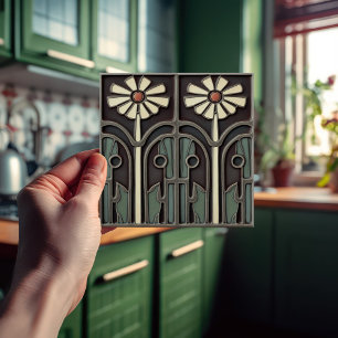 Primrose Art Deco Floral Wall Decor Art Nouveau Ceramic Tile