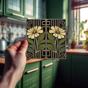 Primrose Art Deco Floral Wall Decor Art Nouveau Ceramic Tile