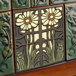 Primrose Art Deco Floral Wall Decor Art Nouveau Ceramic Tile