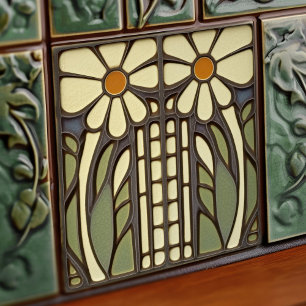 Primrose Art Deco Floral Wall Decor Art Nouveau Ceramic Tile