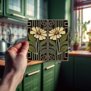 Primrose Art Deco Floral Wall Decor Art Nouveau Ceramic Tile
