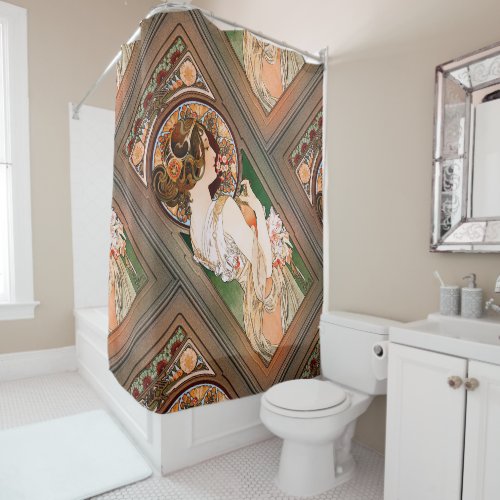Primrose by Alphonse Mucha Shower Curtain