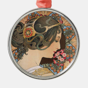 Primrose by Alphonse Mucha - Vintage Art Nouveau Metal Ornament