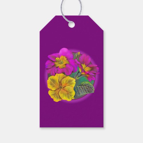 Primrose fine art painting pink purple gift tag