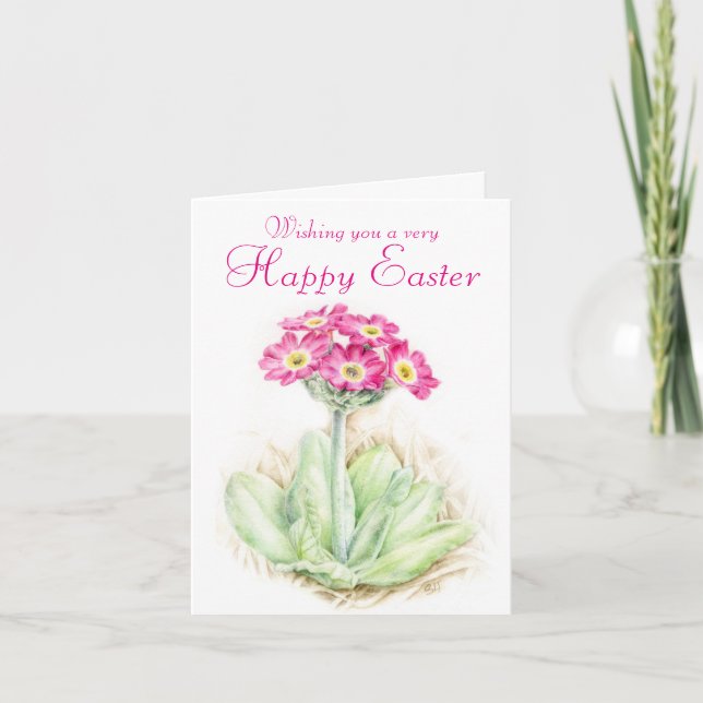 Primrose floral pink Easter card (Front)