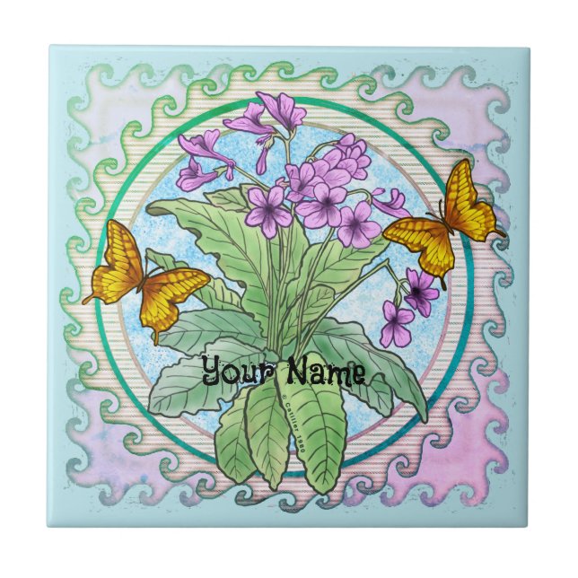 Primrose flowers ceramic tile (Front)