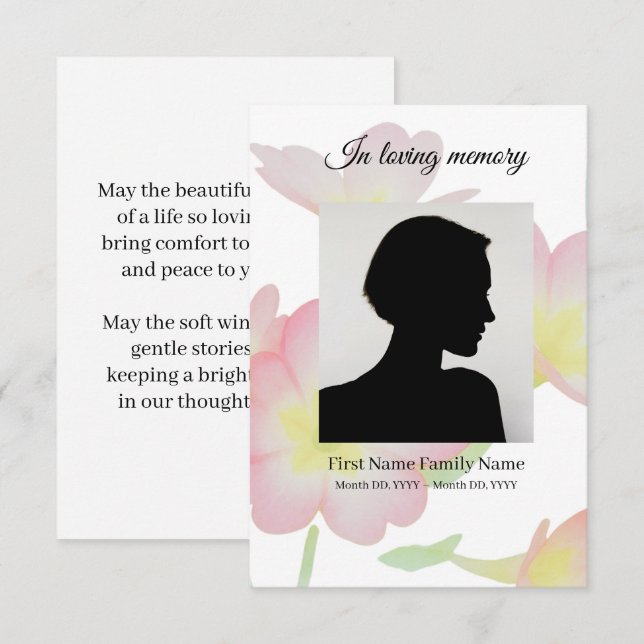 Primrose funeral prayer card (Front/Back)