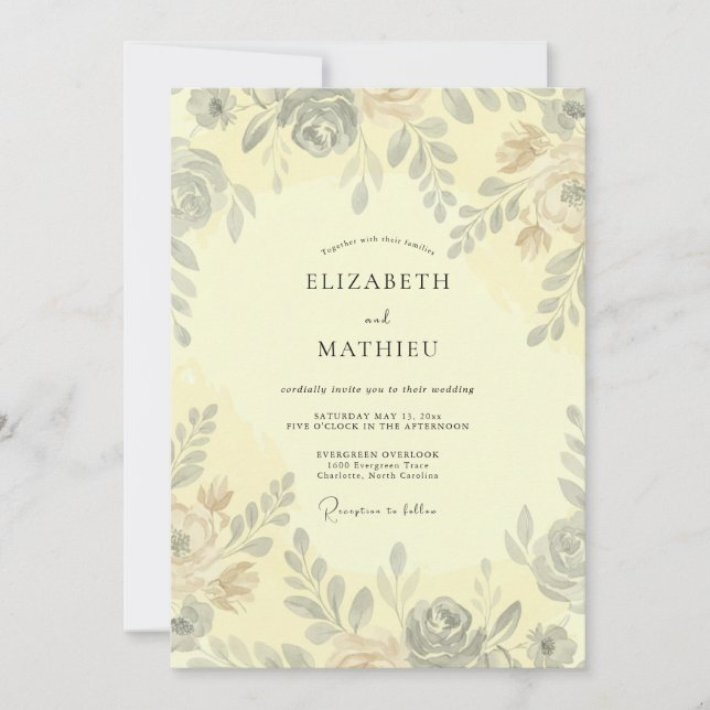 Primrose Painted Leaf Wedding Invitation (Front)