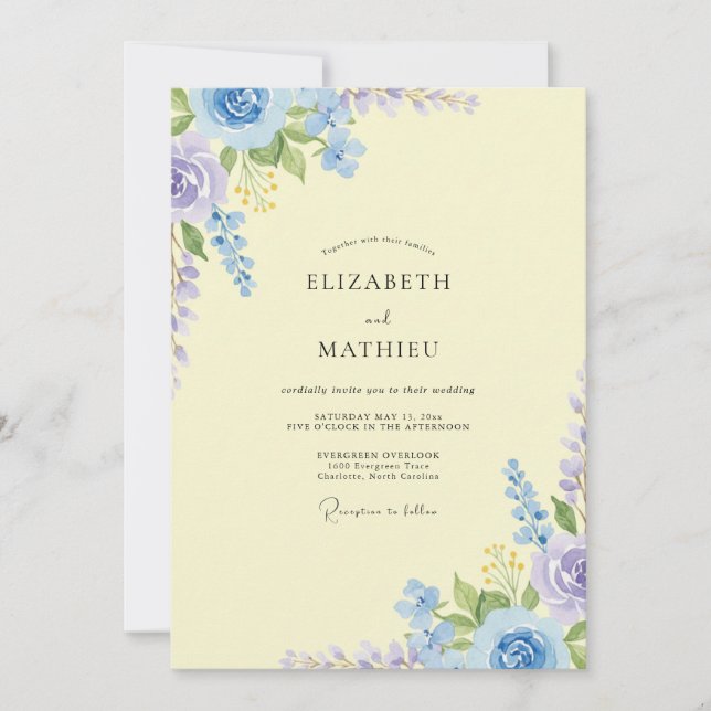 Primrose Periwinkle Petal Wedding Invitation (Front)