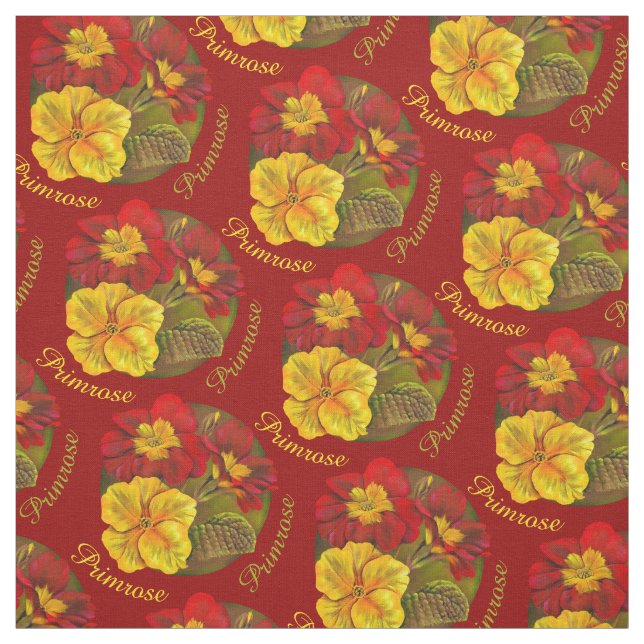 Primrose red spring botanical watercolor fabric (Swatch)
