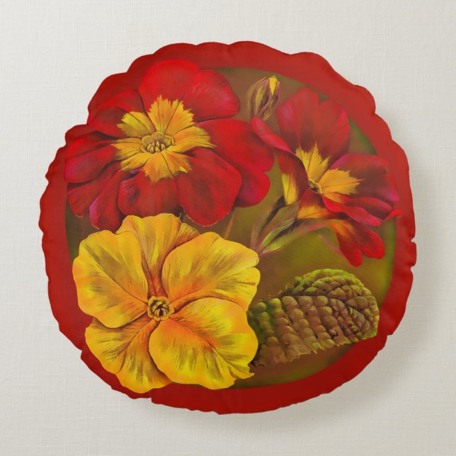 Primrose red yellow green throw pillow (Front)