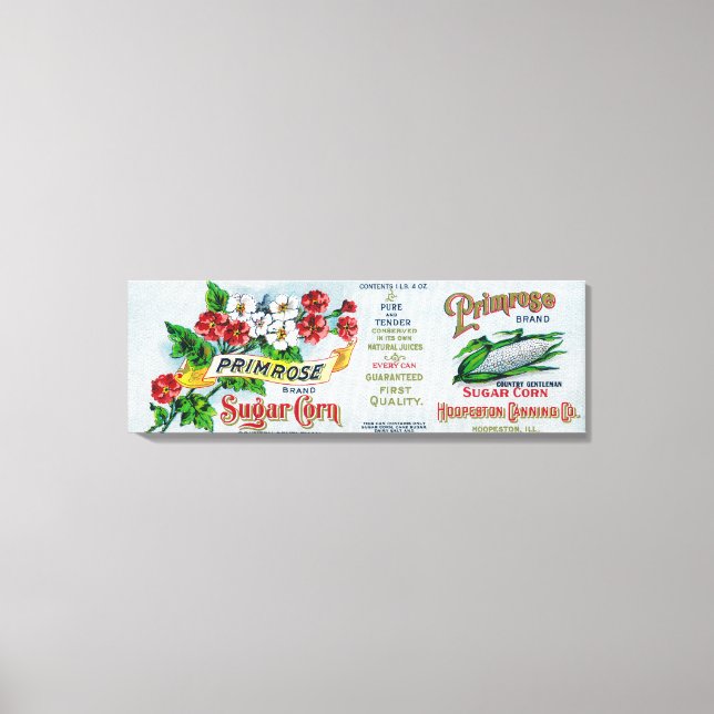 Primrose Sugar Corn LabelHoopeston, IL Canvas Print (Front)