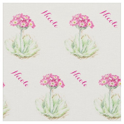 Primrose watercolor botanical art name fabric