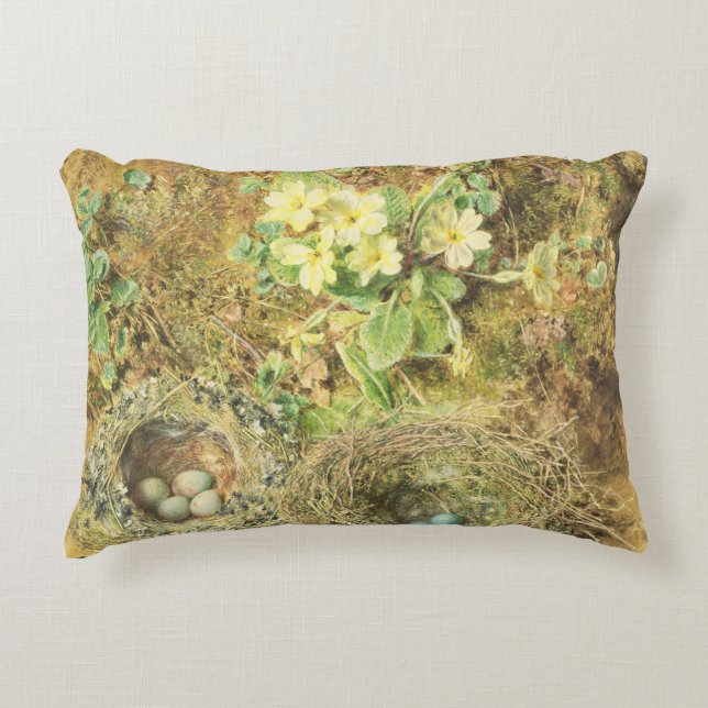 Primroses and Birds' Nests Decorative Pillow (Front)