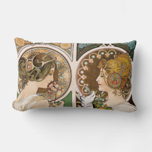 Primroses and Feather, Mucha Lumbar Pillow