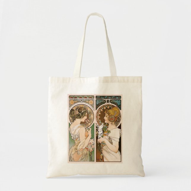 Primroses and Feather, Mucha Tote Bag (Front)
