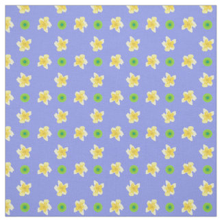 Primroses and Green Polka Dots on Deep Blue Fabric