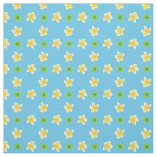 Primroses and Green Polka Dots on Sky Blue Fabric