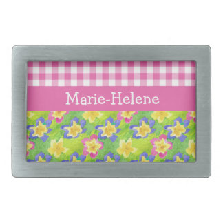 Primroses Belt Buckle to Personalize: Pink Gingham