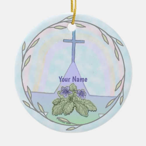 Primroses Christian Cross custom name ornament 