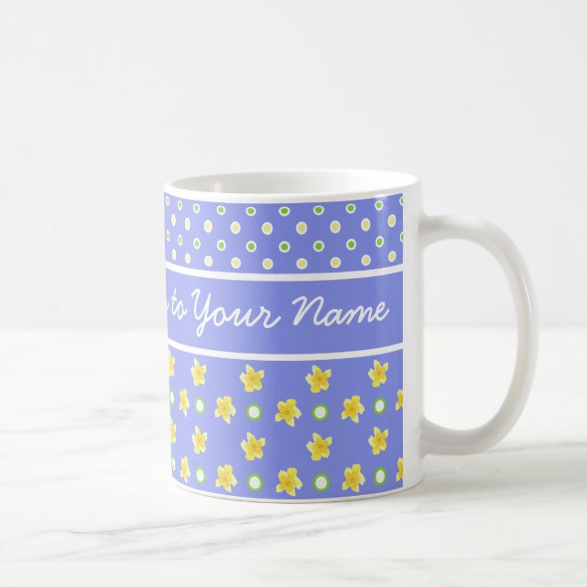 Primroses Coffee Mug: Personalize: Blue Polka Dots Coffee Mug (Right)
