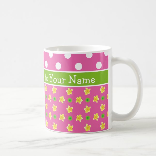 Primroses Coffee Mug: Personalize: Pink Polka Dots Coffee Mug (Right)