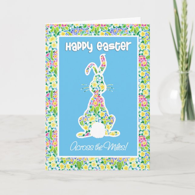 Primroses Cute Bunny Easter Across the Miles Holiday Card (Front)