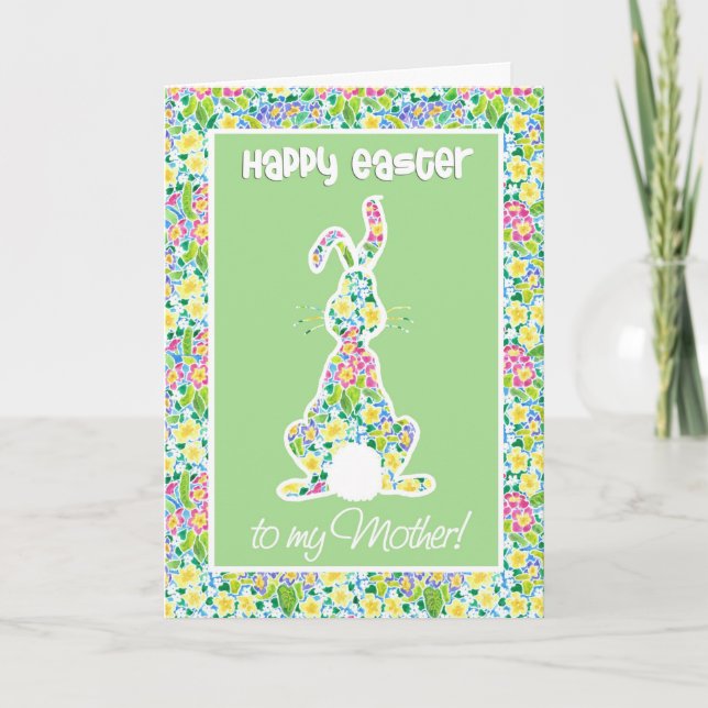 Primroses Cute Bunny Rabbit Easter Card for Mother (Front)