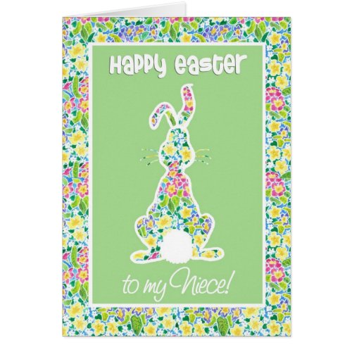 Primroses Cute Bunny Rabbit Easter Card for Niece