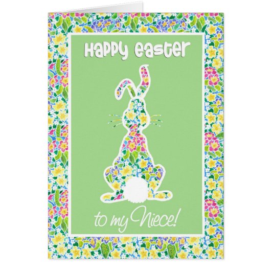 Primroses Cute Bunny Rabbit Easter Card for Niece (Front)