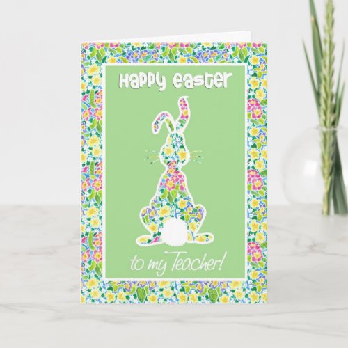 Primroses Cute Bunny Rabbit Easter for Teacher Holiday Card