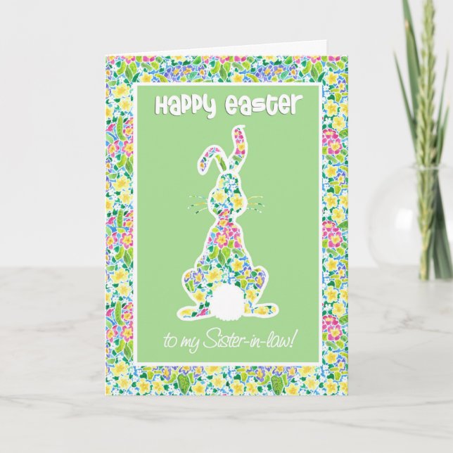 Primroses Cute Bunny Rabbit Easter, Sister-in-law Holiday Card (Front)