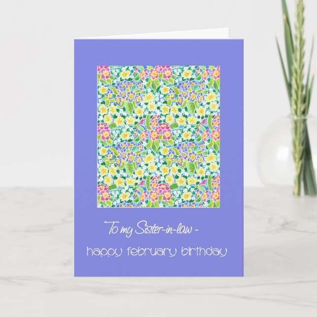 Primroses February Birthday Card for Sister-in-law (Front)