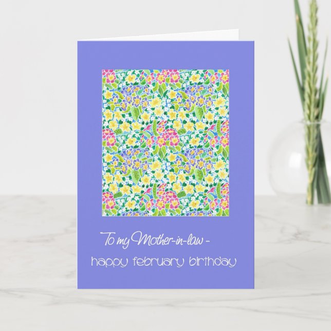 Primroses February Birthday Card, Mother-in-law Card (Front)