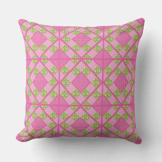 Primroses Floral,Pink, Polkas, Gingham Patchwork Throw Pillow