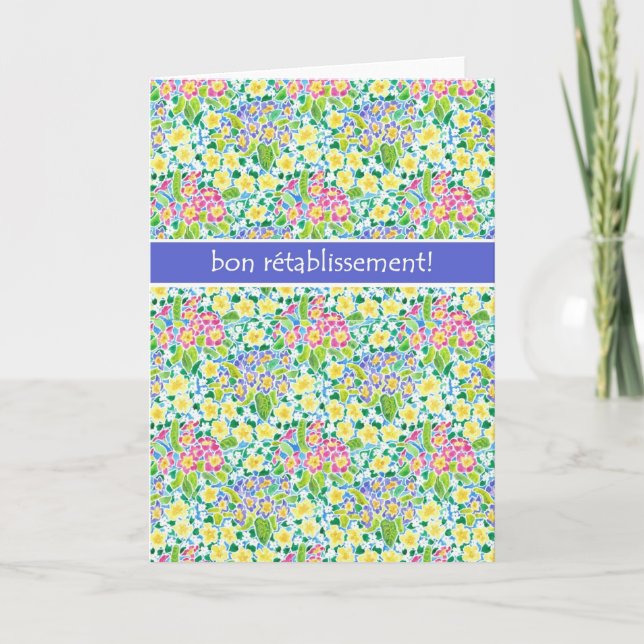 Primroses Get Well Card, French Greeting Card (Front)