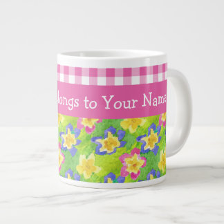 Primroses Jumbo Mug to Personalize: Pink Gingham