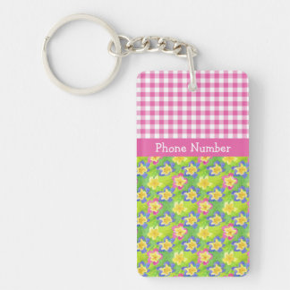 Primroses Keychain to Personalize: Pink Gingham